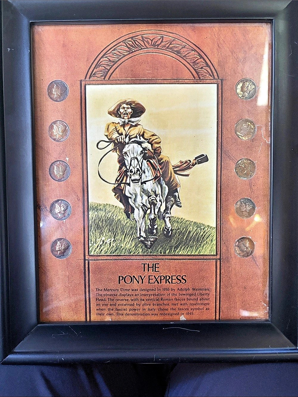 The Spirit of the Pony Express Framed Mercury Dime Collection Print Brown &